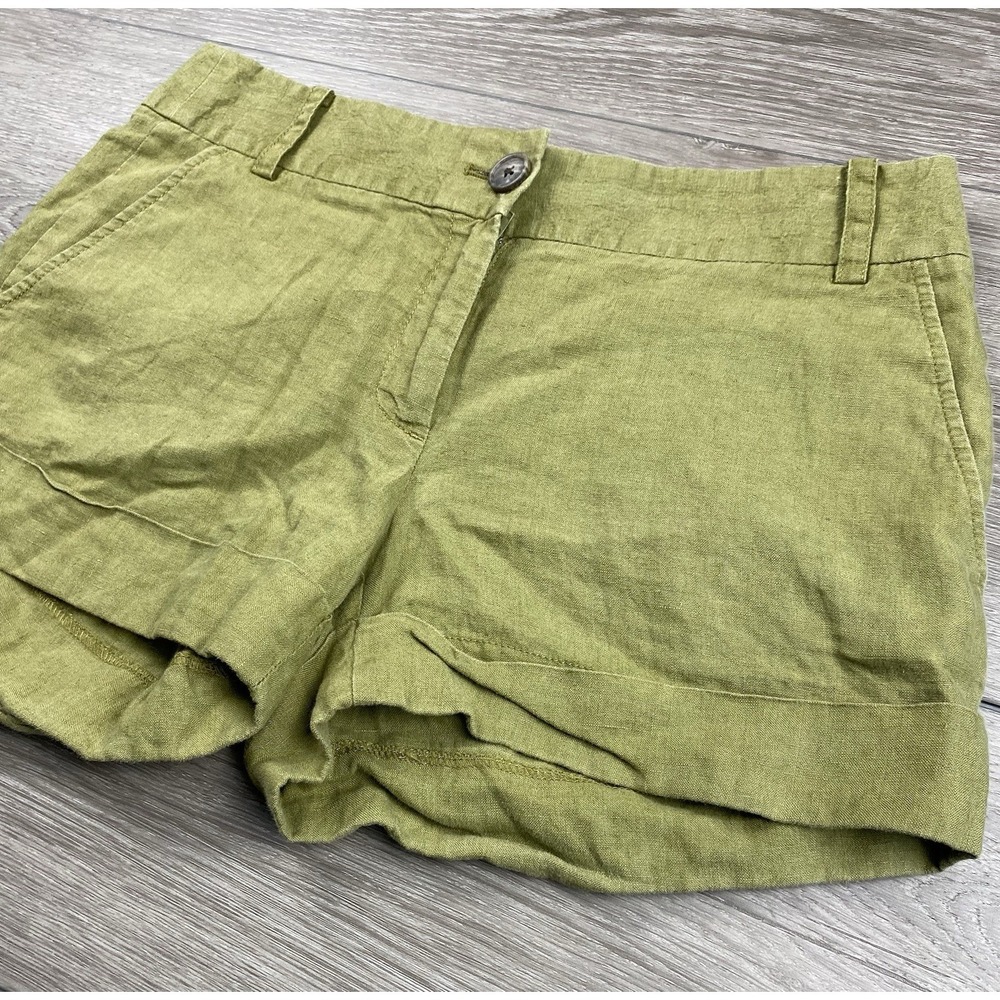 J Crew Women's Baird Mcnutt 100% Linen City Fit Summer Cuffed Shorts Green Sz 4